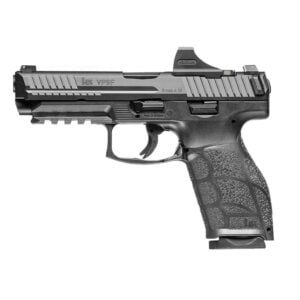 Handgun with a textured grip and black finish.