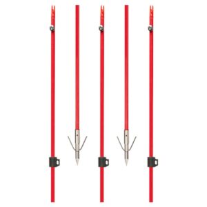 Four red bowfishing arrows with barbed points.