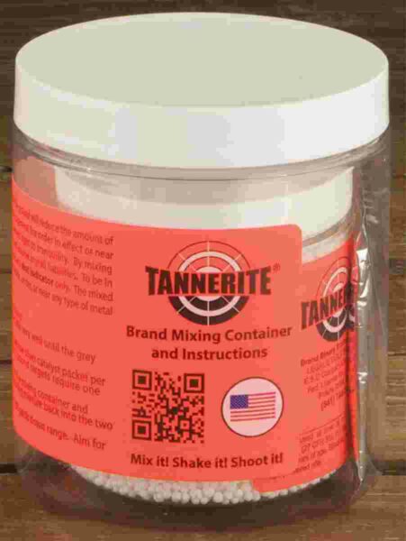 Tannerite mixing container with instructions label.