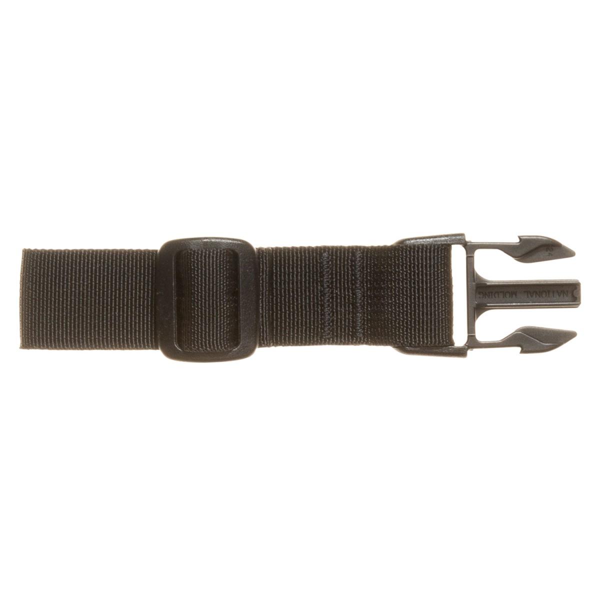 Black nylon strap with plastic buckle.