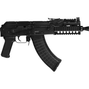 Black assault rifle on white background