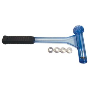 Blue kinetic bullet puller with four collets.