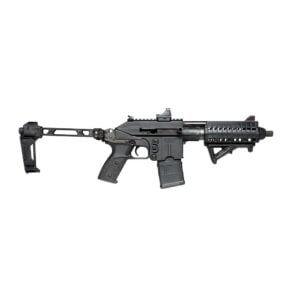 Black tactical rifle with collapsible stock