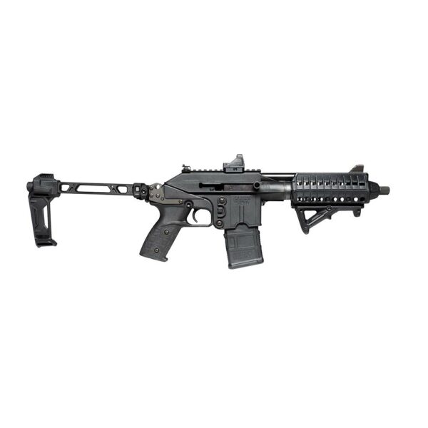 Black tactical rifle with collapsible stock