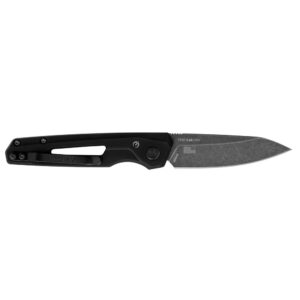 Black folding knife with stonewash blade.