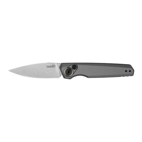 Silver folding pocket knife on white background.