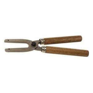 Wood-handled specialty pliers tool for automotive use.