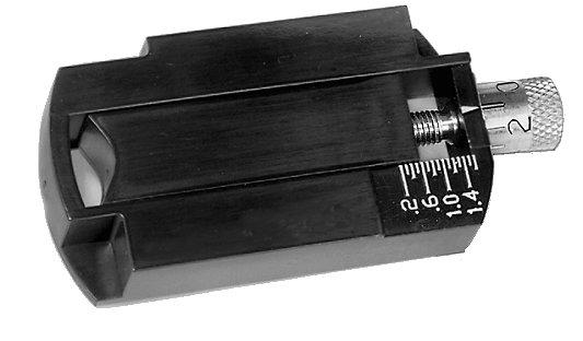 Black 35mm film speed checker with dial gauge.