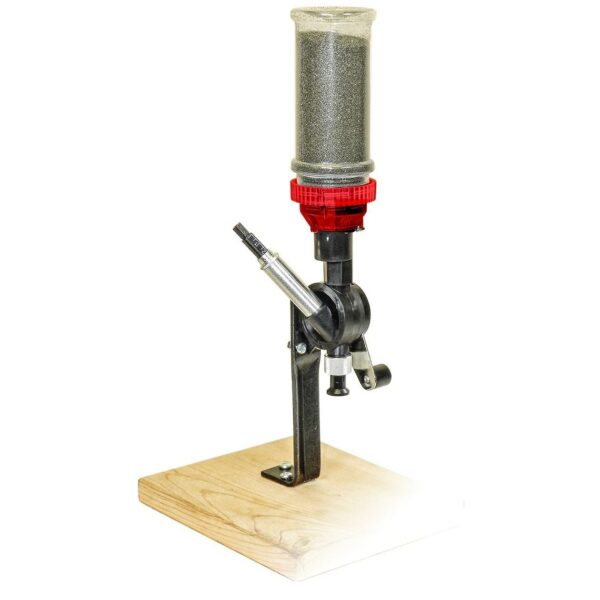Powder dispenser with red adjustment knob.