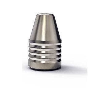 Metallic bullet, cylindrical and grooved design, isolated.