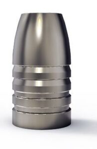Metal bullet with grooved rings and rounded tip