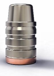 Metallic bullet with copper base on white background.