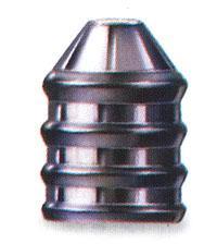 Shiny metal conical nozzle with grooves.