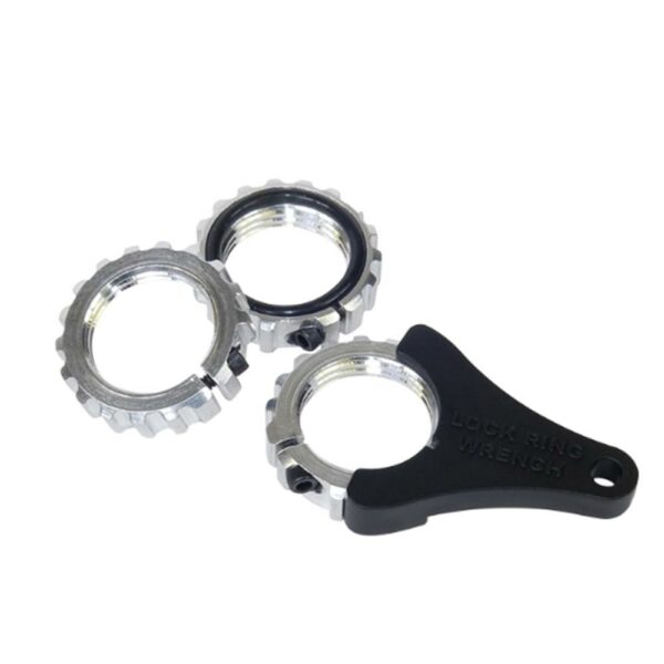 Lock ring wrench with two lock rings.