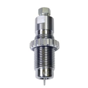 Silver metal reloading die for precision ammunition.