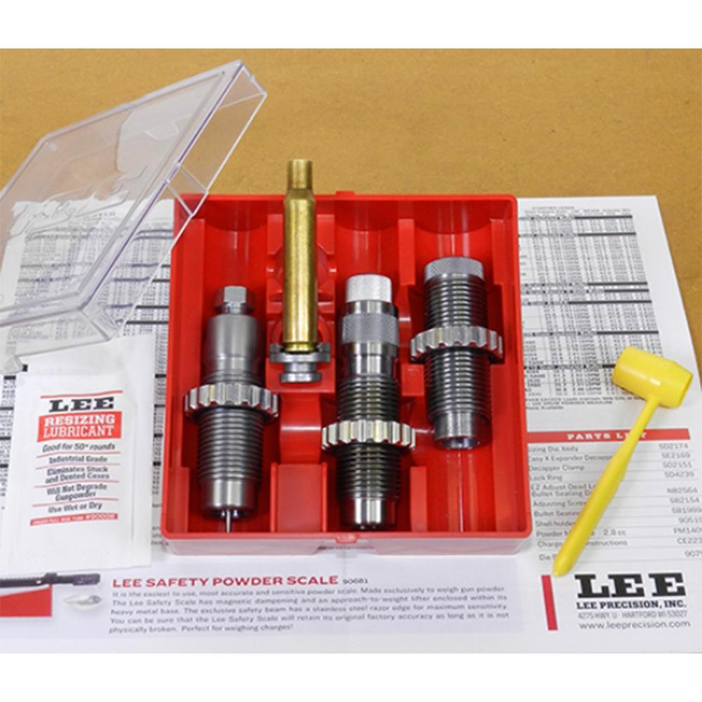 Reloading dies set with tools and instructions.