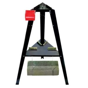 Knife making forge press equipment with brick weight.