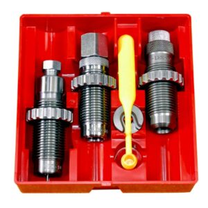 Reloading die set with yellow scoop in box.