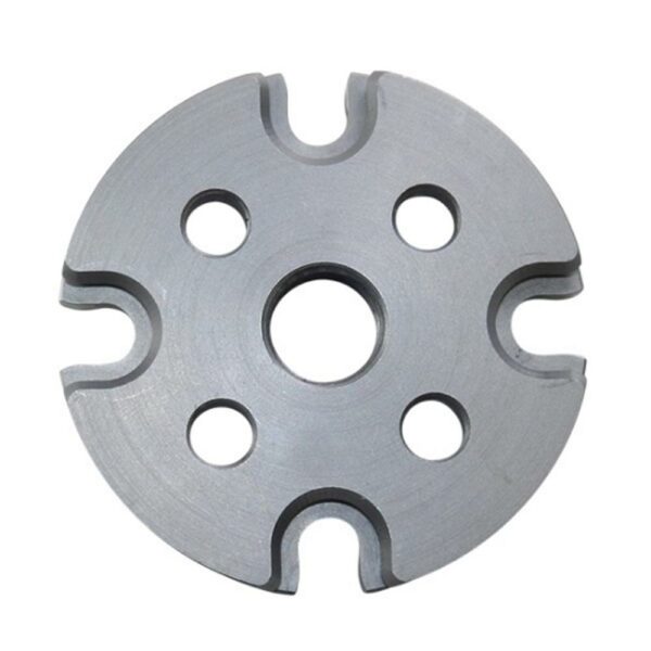 Metal circular disc with four holes.