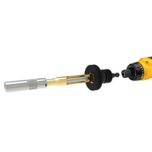 Drill bit extension and accessories on white background.