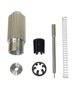 Unassembled tool components on white background