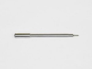 Thin metal rod on white background