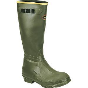 Green waterproof rubber boot with buckle strap