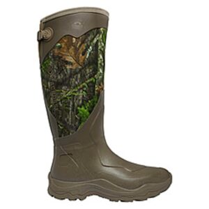 Camouflage hunting boot with adjustable strap.
