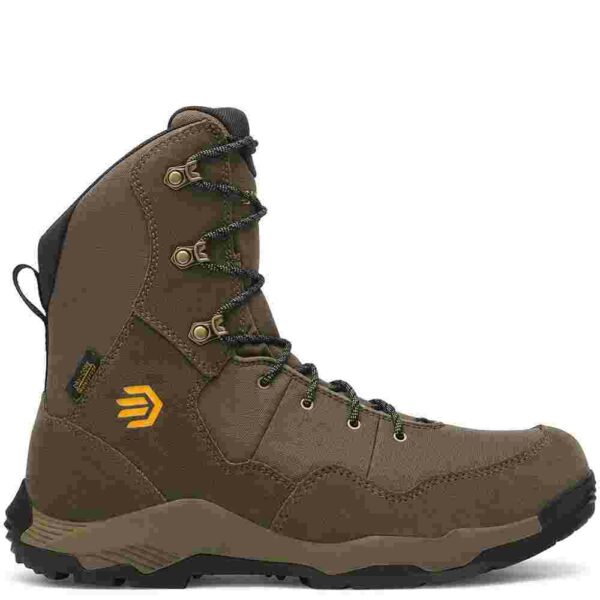 Brown hiking boot with black laces