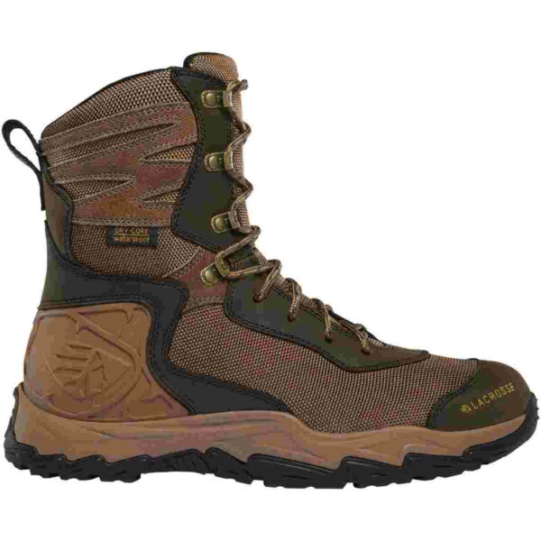 Brown waterproof lace-up hiking boot side view