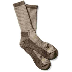 Brown wool socks for hiking and warmth.