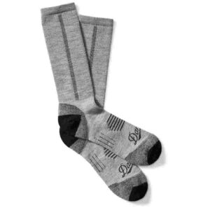 Gray socks with black heel and toe accents.