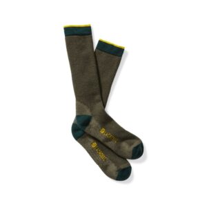 Men's dark gray socks with yellow logo detail.