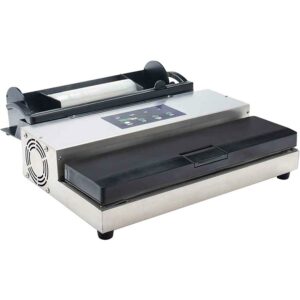 Commercial vacuum sealer machine on white background.