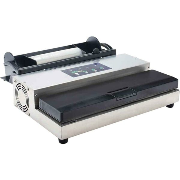 Commercial vacuum sealer machine on white background.