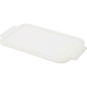 White plastic container lid, rectangular shape.