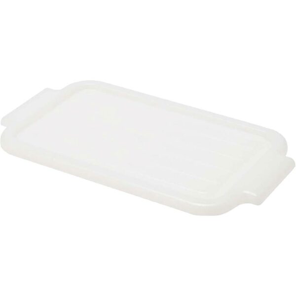 White plastic container lid, rectangular shape.