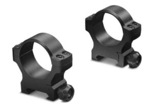 Black metal rifle scope rings, isolated view