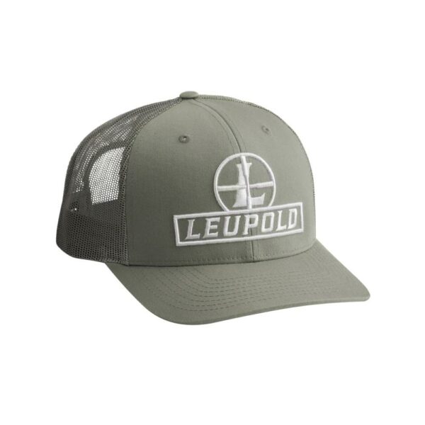 Olive cap with logo and mesh back panel.