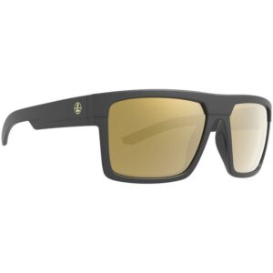 Black sunglasses with golden lenses.