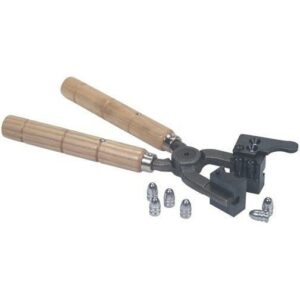 Bullet mold with handles and cast bullets.