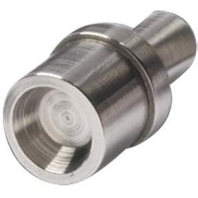 Stainless steel industrial nozzle, close-up view.