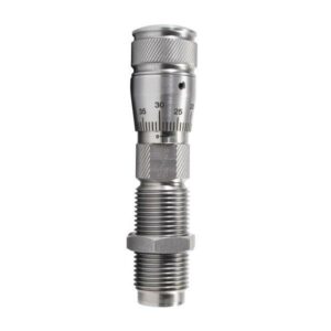 Silver micrometer adjustment tool with engraved measurements.