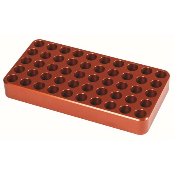 Orange metal loading block with circular holes