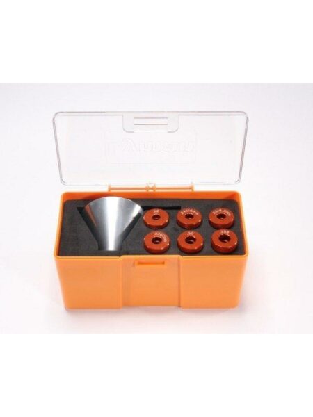 Orange box with funnel and six nozzles.