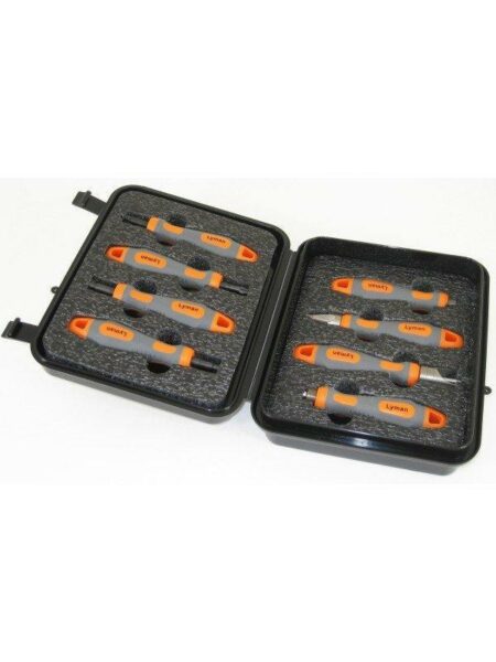 Orange tool set in a black carrying case.
