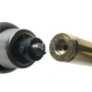 Firing pin and bullet primer close-up view.