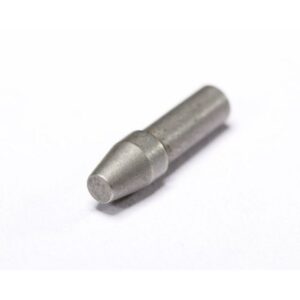Metal soldering iron tip on white background.