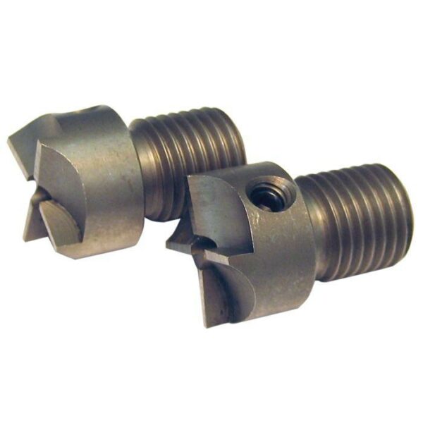 Two metal thread cutting tools, close-up view.