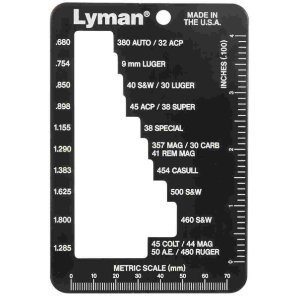 Lyman cartridge gauge and caliper measurement tool.
